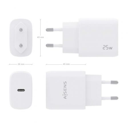 Cargador de Pared Aisens A110-0756/ 1xUSB Tipo-C/ 25W Cargador de Pared Aisens A110-0756/ 1xUSB Tipo-C/ 25W