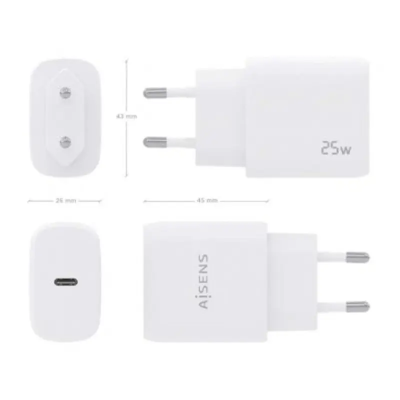 Cargador de Pared Aisens A110-0756/ 1xUSB Tipo-C/ 25W Cargador de Pared Aisens A110-0756/ 1xUSB Tipo-C/ 25W