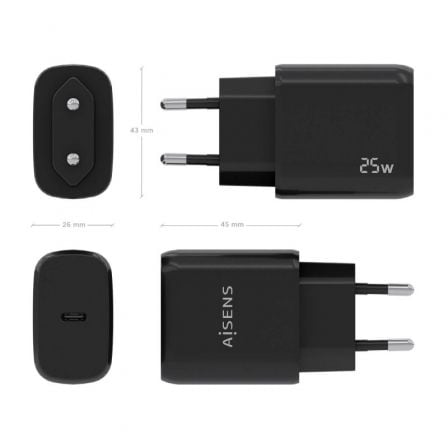 Cargador de Pared Aisens A110-0757/ 1xUSB Tipo-C/ 25W Cargador de Pared Aisens A110-0757/ 1xUSB Tipo-C/ 25W