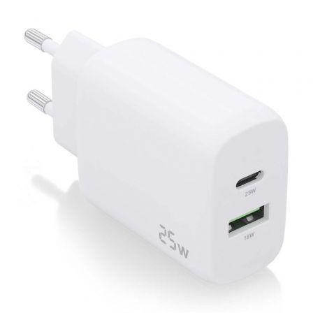 Cargador de Pared Aisens A110-0758/ 1xUSB Tipo-C/ 1xUSB/ 25W Cargador de Pared Aisens A110-0758/ 1xUSB Tipo-C/ 1xUSB/ 25W