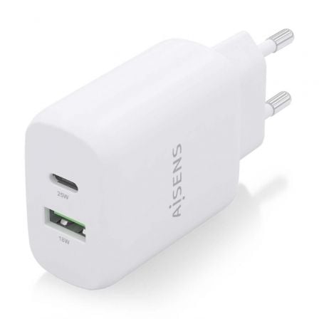 Cargador de Pared Aisens A110-0758/ 1xUSB Tipo-C/ 1xUSB/ 25W Cargador de Pared Aisens A110-0758/ 1xUSB Tipo-C/ 1xUSB/ 25W