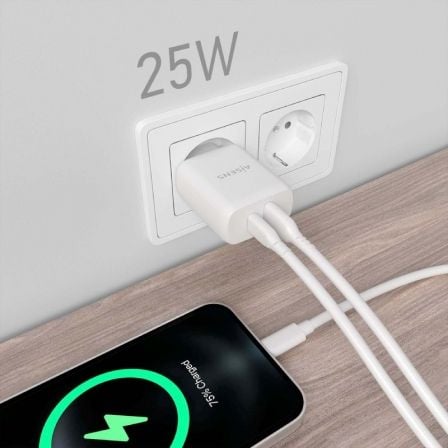Cargador de Pared Aisens A110-0758/ 1xUSB Tipo-C/ 1xUSB/ 25W Cargador de Pared Aisens A110-0758/ 1xUSB Tipo-C/ 1xUSB/ 25W