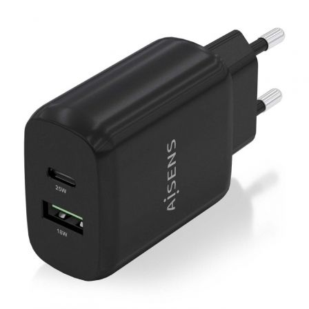 Cargador de Pared Aisens A110-0759/ 1xUSB Tipo-C/ 1xUSB/ 25W Cargador de Pared Aisens A110-0759/ 1xUSB Tipo-C/ 1xUSB/ 25W