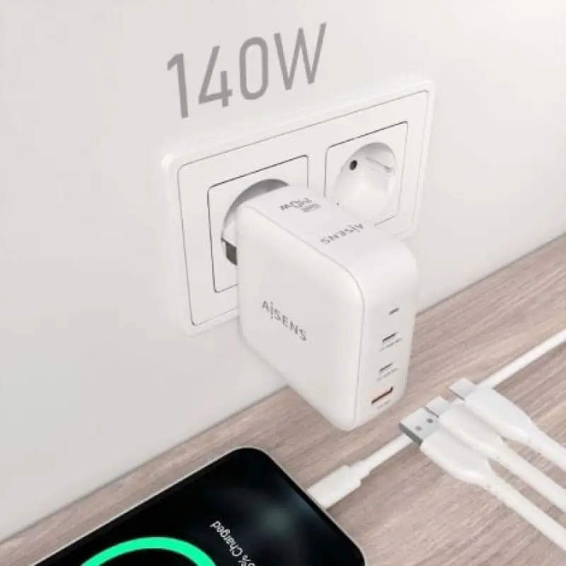 Cargador Gan de Pared Aisens ASCH-140W3P030-W/ 2xUSB Tipo-C/ 1xUSB/ 140W Cargador Gan de Pared Aisens ASCH-140W3P030-W/ 2xUSB Tipo-C/ 1xUSB/ 140W