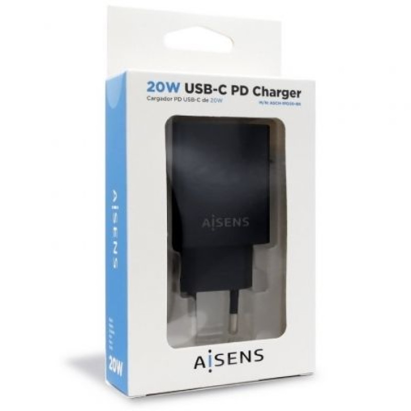 Cargador de Pared Aisens ASCH-1PD20-BK/ 1xUSB Tipo-C/ 20W Cargador de Pared Aisens ASCH-1PD20-BK/ 1xUSB Tipo-C/ 20W