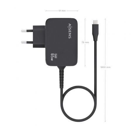 Cargador Gan de Pared Aisens ASCH-1PD65WL033-BK/ 1xUSB Tipo-C + Cable 1.8m/ 65W Cargador Gan de Pared Aisens ASCH-1PD65WL033-BK/ 1xUSB Tipo-C + Cable 1.8m/ 65W