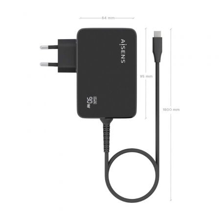 Cargador Gan de Pared Aisens ASCH-1PD90WL034-BK/ 1xUSB Tipo-C + Cable 1.8m/ 90W Cargador Gan de Pared Aisens ASCH-1PD90WL034-BK/ 1xUSB Tipo-C + Cable 1.8m/ 90W