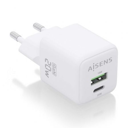 Cargador Gan de Pared Aisens ASCH-20W2P010-W/ 1xUSB Tipo-C/ 1xUSB/ 20W Cargador Gan de Pared Aisens ASCH-20W2P010-W/ 1xUSB Tipo-C/ 1xUSB/ 20W