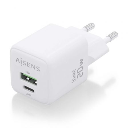 Cargador Gan de Pared Aisens ASCH-20W2P010-W/ 1xUSB Tipo-C/ 1xUSB/ 20W Cargador Gan de Pared Aisens ASCH-20W2P010-W/ 1xUSB Tipo-C/ 1xUSB/ 20W