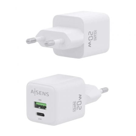 Cargador Gan de Pared Aisens ASCH-20W2P010-W/ 1xUSB Tipo-C/ 1xUSB/ 20W Cargador Gan de Pared Aisens ASCH-20W2P010-W/ 1xUSB Tipo-C/ 1xUSB/ 20W