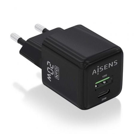 Cargador Gan de Pared Aisens ASCH-20W2P011-BK/ 1xUSB Tipo-C/ 1xUSB/ 20W Cargador Gan de Pared Aisens ASCH-20W2P011-BK/ 1xUSB Tipo-C/ 1xUSB/ 20W