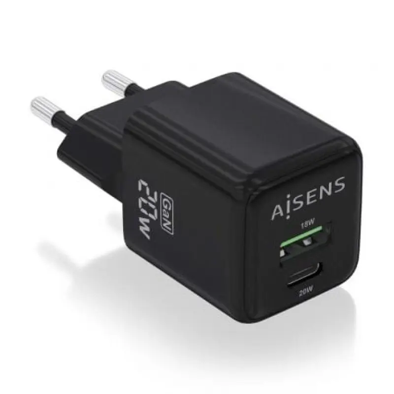 Cargador Gan de Pared Aisens ASCH-20W2P011-BK/ 1xUSB Tipo-C/ 1xUSB/ 20W Cargador Gan de Pared Aisens ASCH-20W2P011-BK/ 1xUSB Tipo-C/ 1xUSB/ 20W