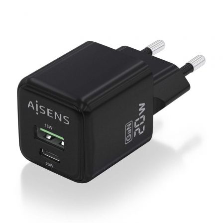 Cargador Gan de Pared Aisens ASCH-20W2P011-BK/ 1xUSB Tipo-C/ 1xUSB/ 20W Cargador Gan de Pared Aisens ASCH-20W2P011-BK/ 1xUSB Tipo-C/ 1xUSB/ 20W