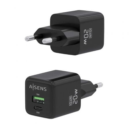 Cargador Gan de Pared Aisens ASCH-20W2P011-BK/ 1xUSB Tipo-C/ 1xUSB/ 20W Cargador Gan de Pared Aisens ASCH-20W2P011-BK/ 1xUSB Tipo-C/ 1xUSB/ 20W