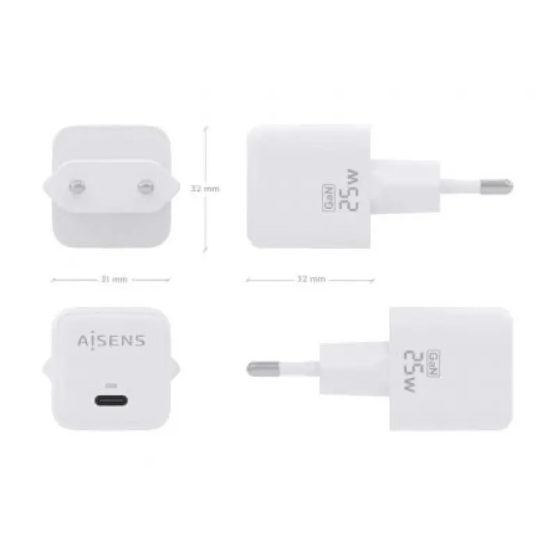 Cargador Gan de Pared Aisens ASCH-25W1P012-W/ 1xUSB Tipo-C/ 25W Cargador Gan de Pared Aisens ASCH-25W1P012-W/ 1xUSB Tipo-C/ 25W