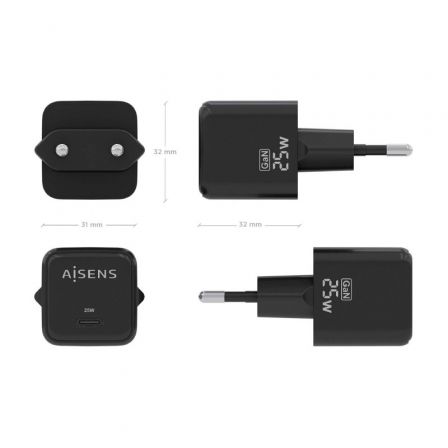 Cargador Gan de Pared Aisens ASCH-25W1P013-BK/ 1xUSB Tipo-C/ 25W Cargador Gan de Pared Aisens ASCH-25W1P013-BK/ 1xUSB Tipo-C/ 25W
