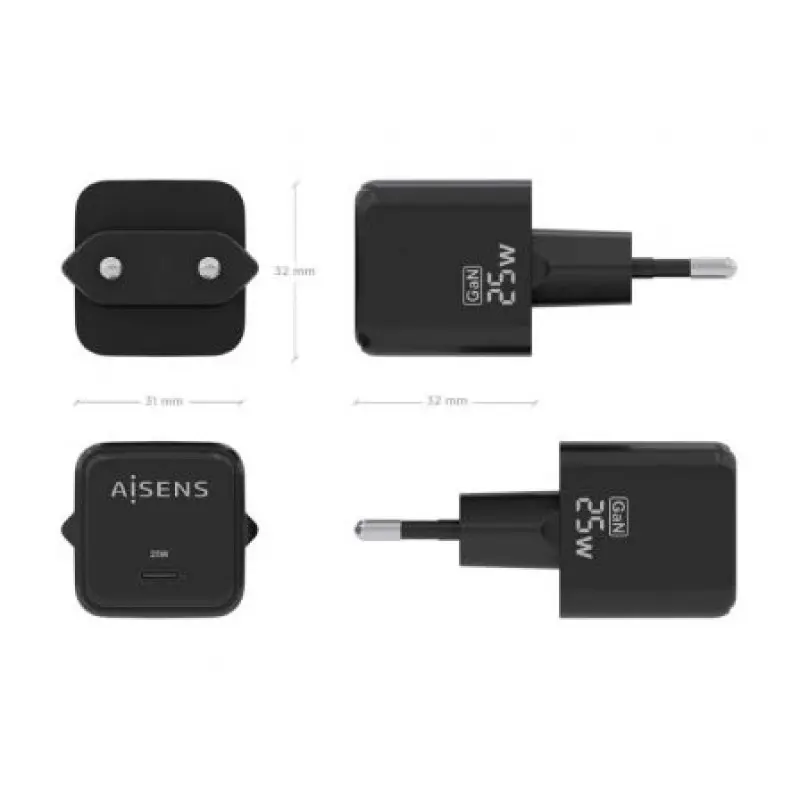 Cargador Gan de Pared Aisens ASCH-25W1P013-BK/ 1xUSB Tipo-C/ 25W Cargador Gan de Pared Aisens ASCH-25W1P013-BK/ 1xUSB Tipo-C/ 25W