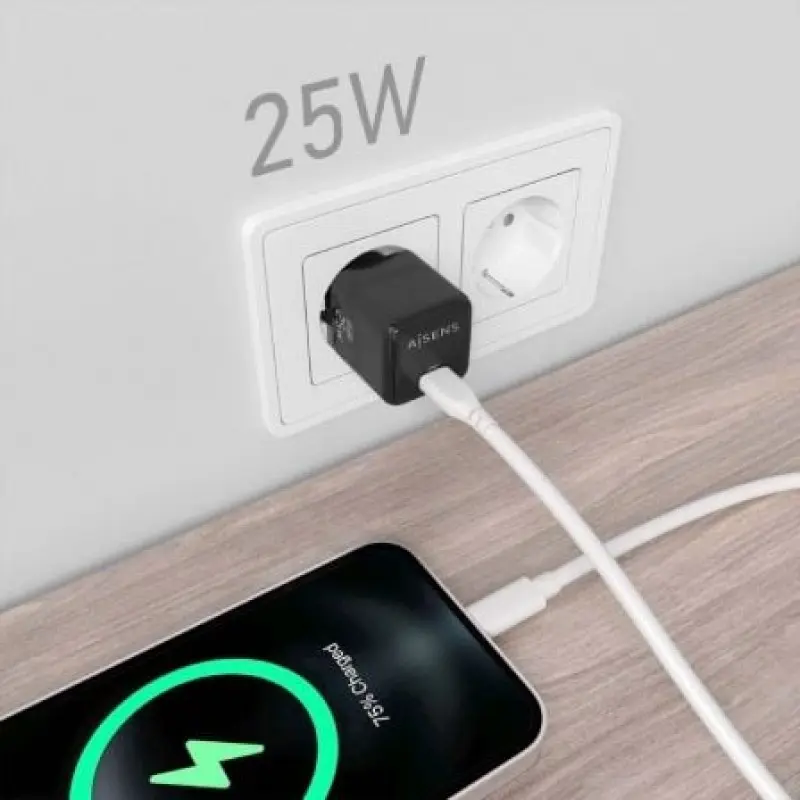 Cargador Gan de Pared Aisens ASCH-25W1P013-BK/ 1xUSB Tipo-C/ 25W Cargador Gan de Pared Aisens ASCH-25W1P013-BK/ 1xUSB Tipo-C/ 25W