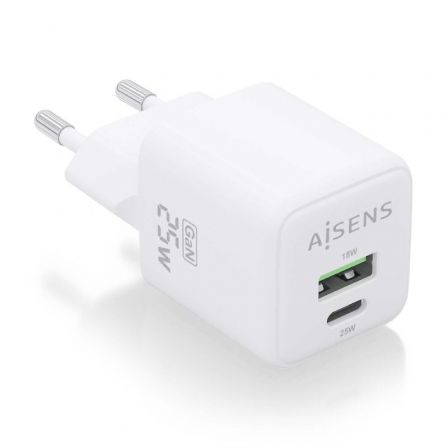 Cargador Gan de Pared Aisens ASCH-25W2P014-W/ 1xUSB Tipo-C/ 1xUSB/ 25W Cargador Gan de Pared Aisens ASCH-25W2P014-W/ 1xUSB Tipo-C/ 1xUSB/ 25W