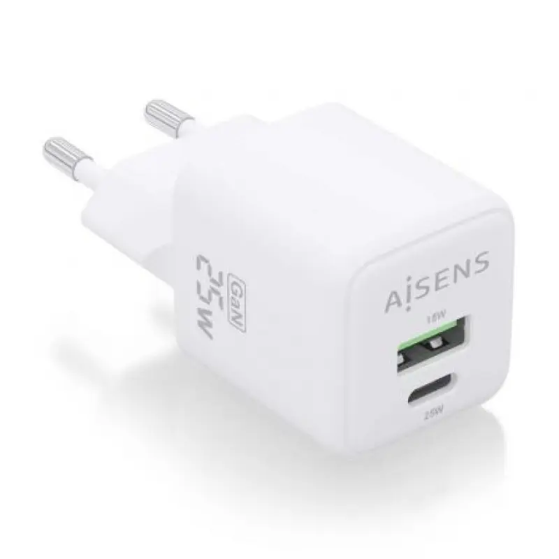 Cargador Gan de Pared Aisens ASCH-25W2P014-W/ 1xUSB Tipo-C/ 1xUSB/ 25W Cargador Gan de Pared Aisens ASCH-25W2P014-W/ 1xUSB Tipo-C/ 1xUSB/ 25W