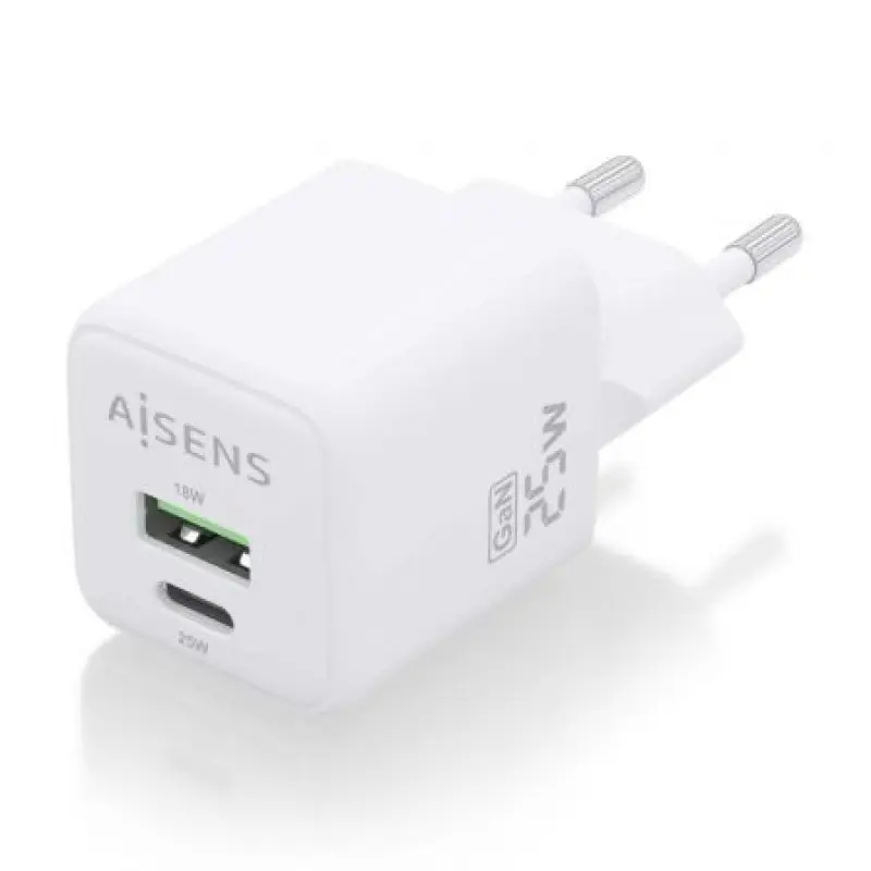 Cargador Gan de Pared Aisens ASCH-25W2P014-W/ 1xUSB Tipo-C/ 1xUSB/ 25W Cargador Gan de Pared Aisens ASCH-25W2P014-W/ 1xUSB Tipo-C/ 1xUSB/ 25W