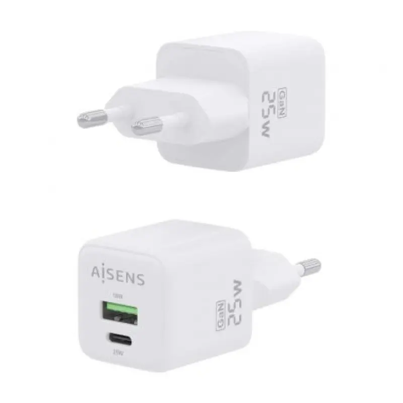 Cargador Gan de Pared Aisens ASCH-25W2P014-W/ 1xUSB Tipo-C/ 1xUSB/ 25W Cargador Gan de Pared Aisens ASCH-25W2P014-W/ 1xUSB Tipo-C/ 1xUSB/ 25W
