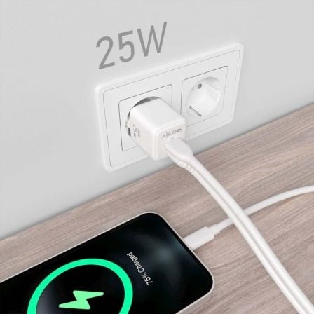 Cargador Gan de Pared Aisens ASCH-25W2P014-W/ 1xUSB Tipo-C/ 1xUSB/ 25W Cargador Gan de Pared Aisens ASCH-25W2P014-W/ 1xUSB Tipo-C/ 1xUSB/ 25W
