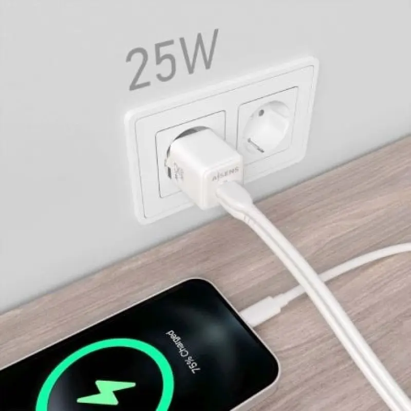 Cargador Gan de Pared Aisens ASCH-25W2P014-W/ 1xUSB Tipo-C/ 1xUSB/ 25W Cargador Gan de Pared Aisens ASCH-25W2P014-W/ 1xUSB Tipo-C/ 1xUSB/ 25W