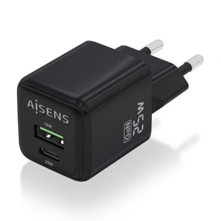 Cargador Gan de Pared Aisens ASCH-25W2P015-BK/ 1xUSB Tipo-C/ 1xUSB/ 25W Cargador Gan de Pared Aisens ASCH-25W2P015-BK/ 1xUSB Tipo-C/ 1xUSB/ 25W