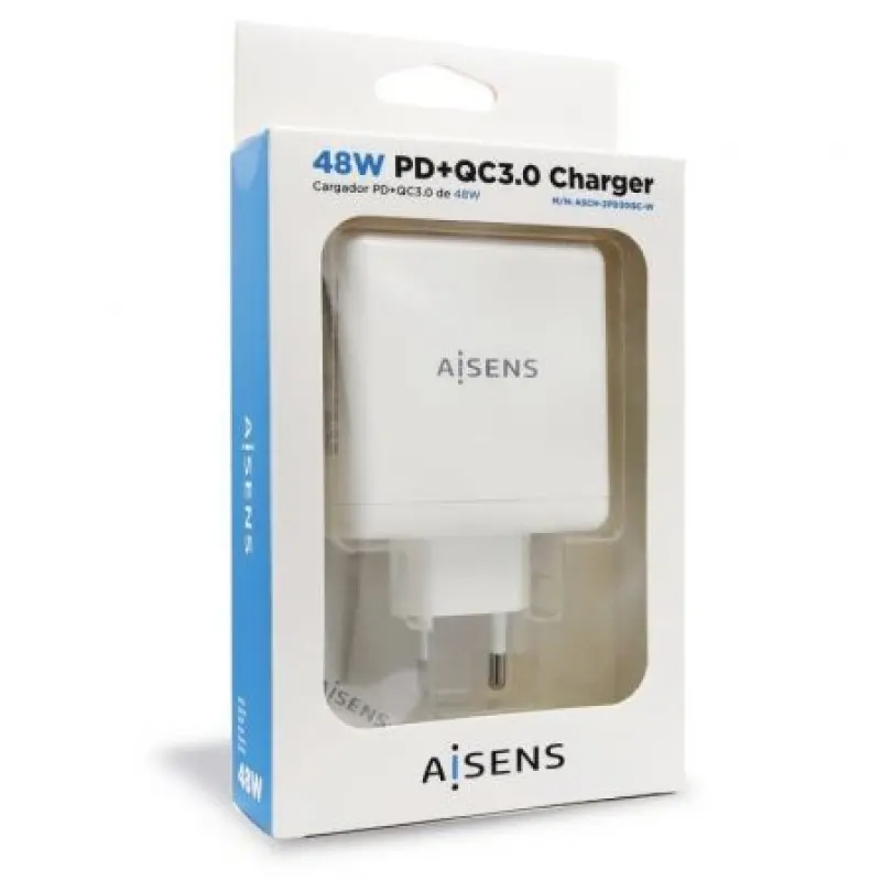 Cargador de Pared Aisens ASCH-2PD30QC-W/ 1xUSB Tipo-C/ 1x USB/ 48W Cargador de Pared Aisens ASCH-2PD30QC-W/ 1xUSB Tipo-C/ 1x USB/ 48W