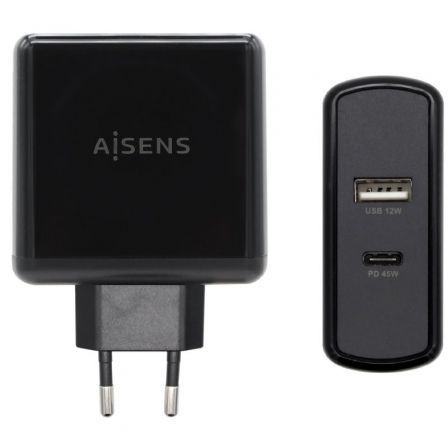 Cargador de Pared Aisens ASCH-2PD45A-BK/ 1xUSB Tipo-C/ 1x USB/ 57W Cargador de Pared Aisens ASCH-2PD45A-BK/ 1xUSB Tipo-C/ 1x USB/ 57W