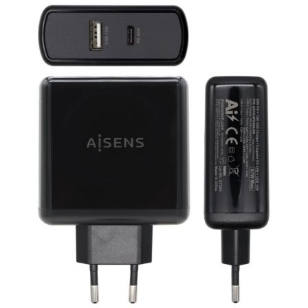 Cargador de Pared Aisens ASCH-2PD45A-BK/ 1xUSB Tipo-C/ 1x USB/ 57W Cargador de Pared Aisens ASCH-2PD45A-BK/ 1xUSB Tipo-C/ 1x USB/ 57W