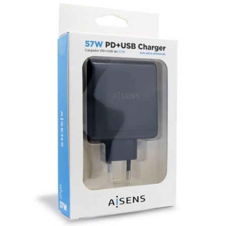 Cargador de Pared Aisens ASCH-2PD45A-BK/ 1xUSB Tipo-C/ 1x USB/ 57W Cargador de Pared Aisens ASCH-2PD45A-BK/ 1xUSB Tipo-C/ 1x USB/ 57W