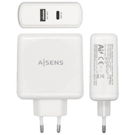 Cargador de Pared Aisens ASCH-2PD45A-W/ 1xUSB Tipo-C/ 1x USB/ 57W Cargador de Pared Aisens ASCH-2PD45A-W/ 1xUSB Tipo-C/ 1x USB/ 57W