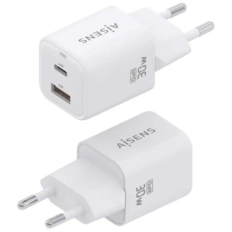 Cargador Gan de Pared Aisens ASCH-30W2P020-W/ 1xUSB Tipo-C/ 1xUSB/ 30W Cargador Gan de Pared Aisens ASCH-30W2P020-W/ 1xUSB Tipo-C/ 1xUSB/ 30W
