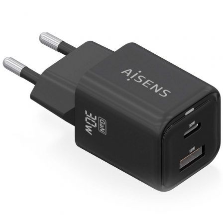 Cargador Gan de Pared Aisens ASCH-30W2P021-BK/ 1xUSB Tipo-C/ 1xUSB/ 30W Cargador Gan de Pared Aisens ASCH-30W2P021-BK/ 1xUSB Tipo-C/ 1xUSB/ 30W