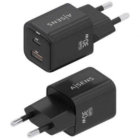 Cargador Gan de Pared Aisens ASCH-30W2P021-BK/ 1xUSB Tipo-C/ 1xUSB/ 30W Cargador Gan de Pared Aisens ASCH-30W2P021-BK/ 1xUSB Tipo-C/ 1xUSB/ 30W