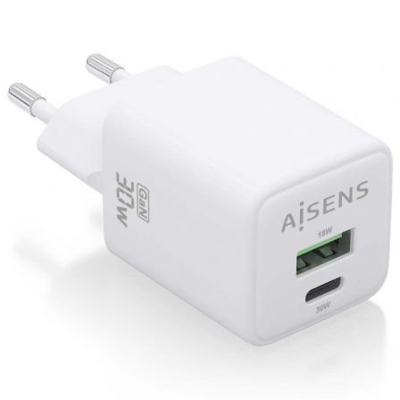 Cargador Gan de Pared Aisens ASCH-30W2P037-W/ 1xUSB Tipo-C/ 1xUSB/ 30W Cargador Gan de Pared Aisens ASCH-30W2P037-W/ 1xUSB Tipo-C/ 1xUSB/ 30W