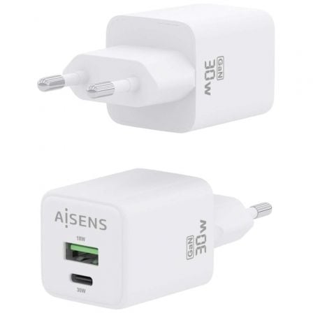 Cargador Gan de Pared Aisens ASCH-30W2P037-W/ 1xUSB Tipo-C/ 1xUSB/ 30W Cargador Gan de Pared Aisens ASCH-30W2P037-W/ 1xUSB Tipo-C/ 1xUSB/ 30W