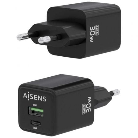 Cargador Gan de Pared Aisens ASCH-30W2P038-BK/ 1xUSB Tipo-C/ 1xUSB/ 30W Cargador Gan de Pared Aisens ASCH-30W2P038-BK/ 1xUSB Tipo-C/ 1xUSB/ 30W