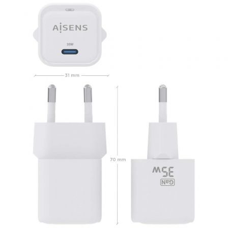 Cargador Gan de Pared Aisens ASCH-35W1P022-W/ 1xUSB Tipo-C/ 35W Cargador Gan de Pared Aisens ASCH-35W1P022-W/ 1xUSB Tipo-C/ 35W