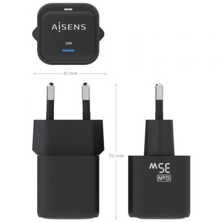 Cargador Gan de Pared Aisens ASCH-35W1P023-BK/ 1xUSB Tipo-C/ 35W Cargador Gan de Pared Aisens ASCH-35W1P023-BK/ 1xUSB Tipo-C/ 35W