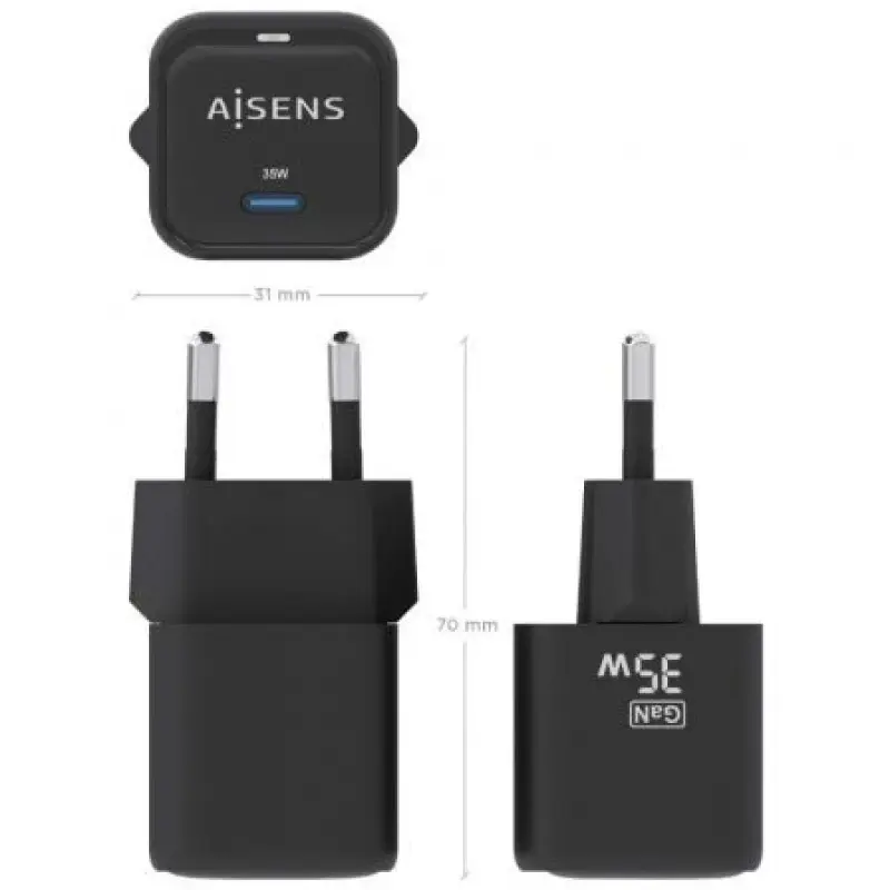 Cargador Gan de Pared Aisens ASCH-35W1P023-BK/ 1xUSB Tipo-C/ 35W Cargador Gan de Pared Aisens ASCH-35W1P023-BK/ 1xUSB Tipo-C/ 35W