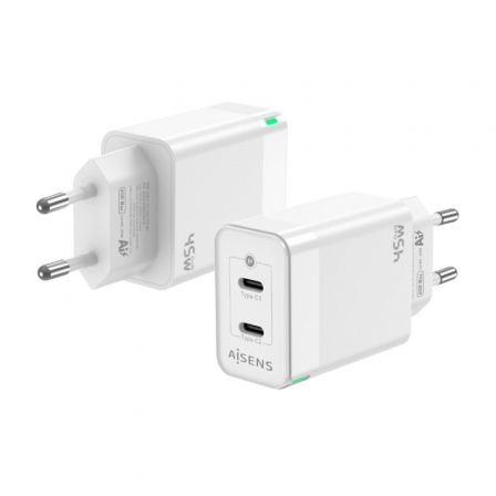 Cargador Gan de Pared Aisens ASCH-45W2P005-W/ 2xUSB Tipo-C/ 45W Cargador Gan de Pared Aisens ASCH-45W2P005-W/ 2xUSB Tipo-C/ 45W