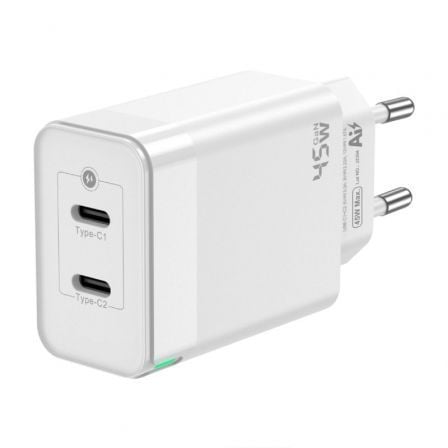 Cargador Gan de Pared Aisens ASCH-45W2P005-W/ 2xUSB Tipo-C/ 45W Cargador Gan de Pared Aisens ASCH-45W2P005-W/ 2xUSB Tipo-C/ 45W