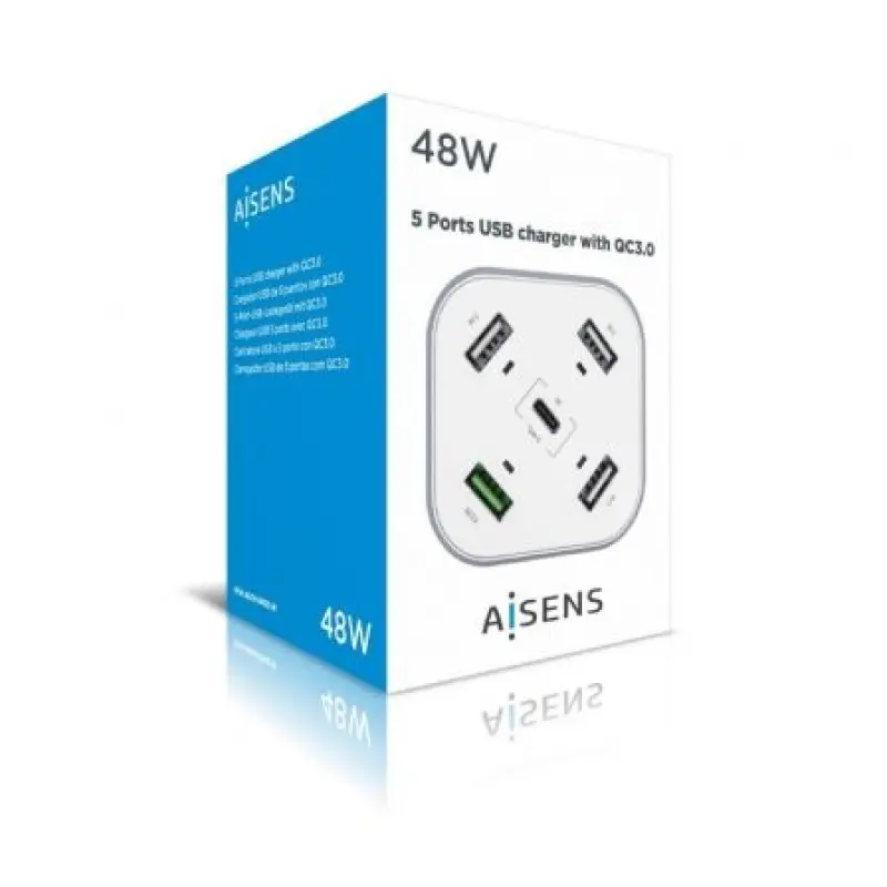 Cargador de Mesa Aisens ASCH-5PQC-W/ 1xUSB Tipo-C/ 4xUSB/ 48W Cargador de Mesa Aisens ASCH-5PQC-W/ 1xUSB Tipo-C/ 4xUSB/ 48W