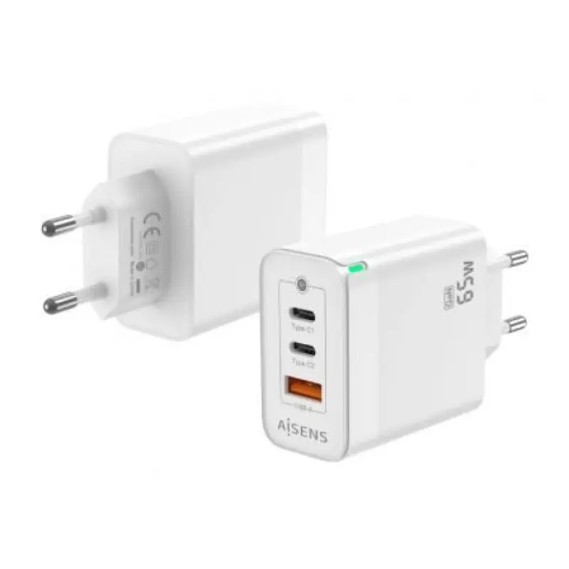 Cargador Gan de Pared Aisens ASCH-65W3P007-W/ 2xUSB Tipo-C/ 1x USB/ 65W Cargador Gan de Pared Aisens ASCH-65W3P007-W/ 2xUSB Tipo-C/ 1x USB/ 65W