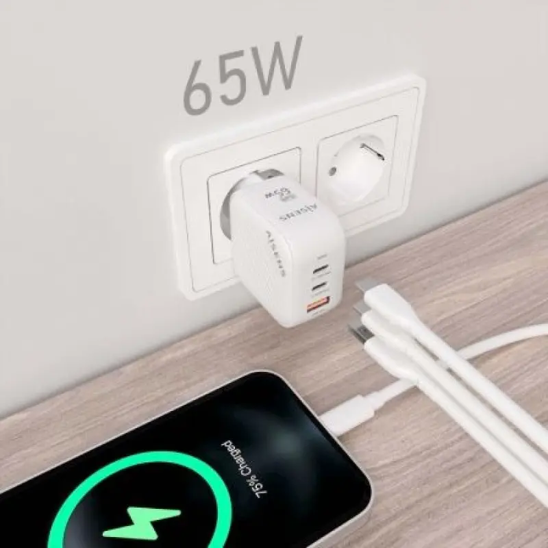 Cargador Gan de Pared Aisens ASCH-65W3P026-W/ 2xUSB Tipo-C/ 1xUSB/ 65W Cargador Gan de Pared Aisens ASCH-65W3P026-W/ 2xUSB Tipo-C/ 1xUSB/ 65W