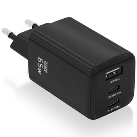 Cargador Gan de Pared Aisens ASCH-65W3P042-BK/ 2xUSB Tipo-C/ 1xUSB/ 65W Cargador Gan de Pared Aisens ASCH-65W3P042-BK/ 2xUSB Tipo-C/ 1xUSB/ 65W