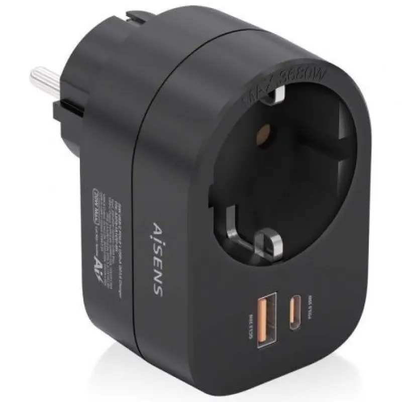 Enchufe Aisens ASPS-1A1C07-BK/ 1 Toma de Corriente/ 1 USB Tipo-C PD/ 1 USB/ Negro Enchufe Aisens ASPS-1A1C07-BK/ 1 Toma de Corriente/ 1 USB Tipo-C PD/ 1 USB/ Negro